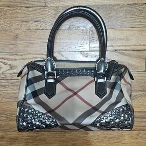 Chic Checkered Satchel with Black Accents